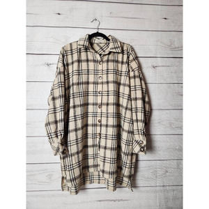 Saints & Hearts Womens Blouse Beige Black Plaid Button Long Sleeve Boyfriend M‎